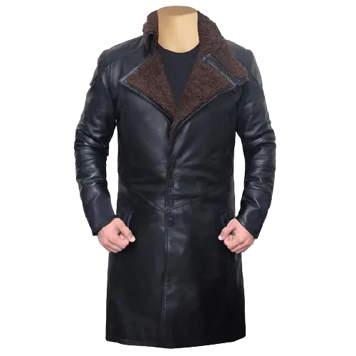 Gosling Men’s Black Leather Trench Coat