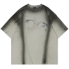 Gradient Wash Oversized Cotton T-Shirt with Letter Print
