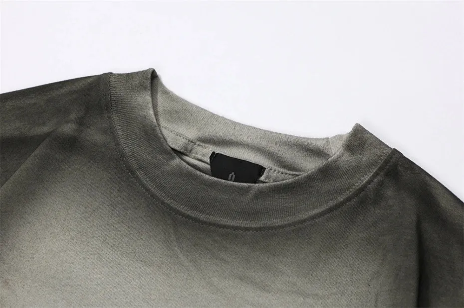Gradient Wash Oversized Cotton T-Shirt with Letter Print