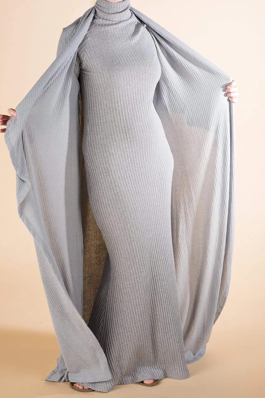 Gray Turtle-neck long sleeve Maxi dress