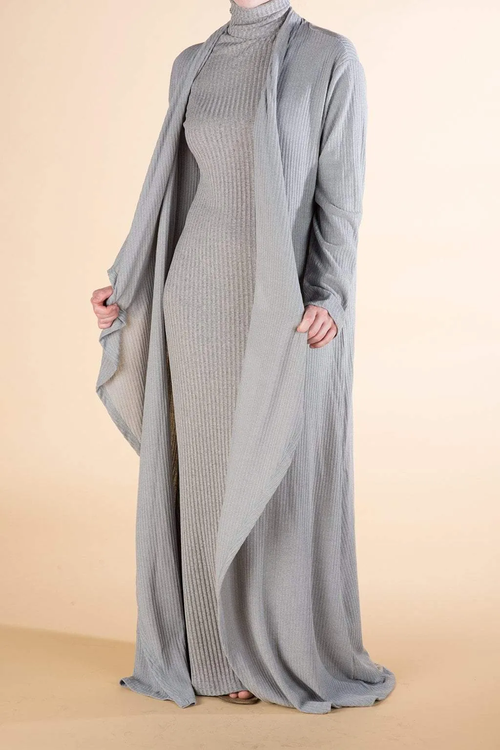 Gray Turtle-neck long sleeve Maxi dress