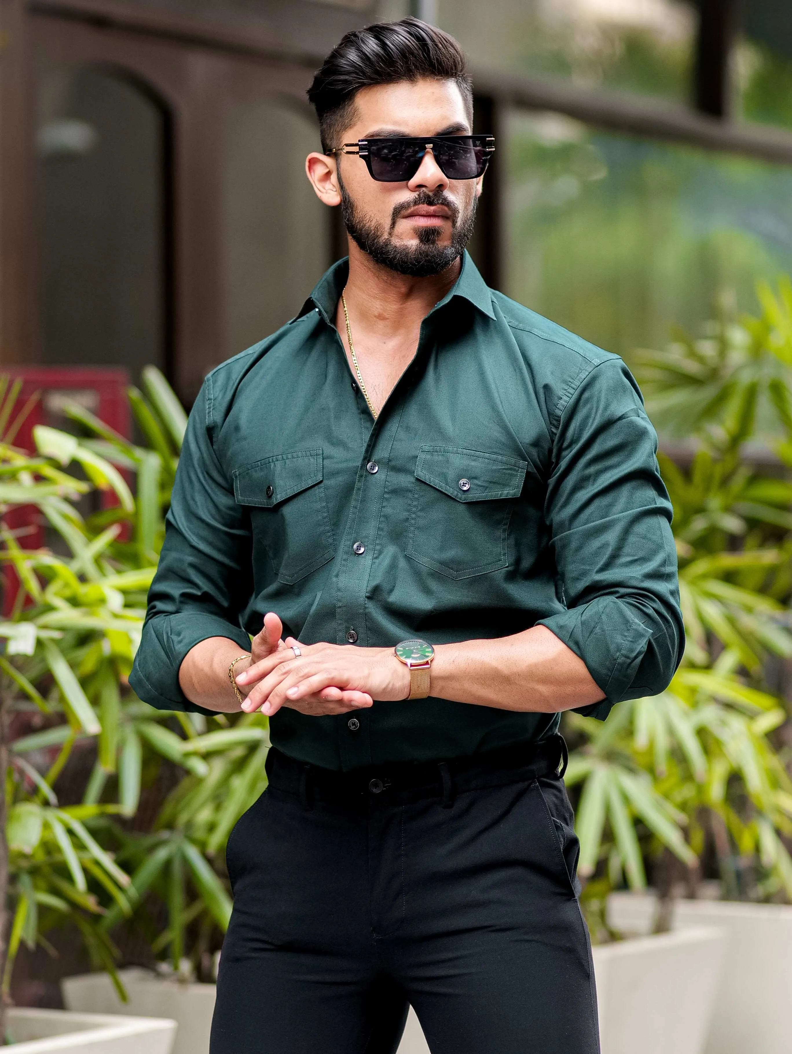 Green Oxford Premium Cotton Over Shirt