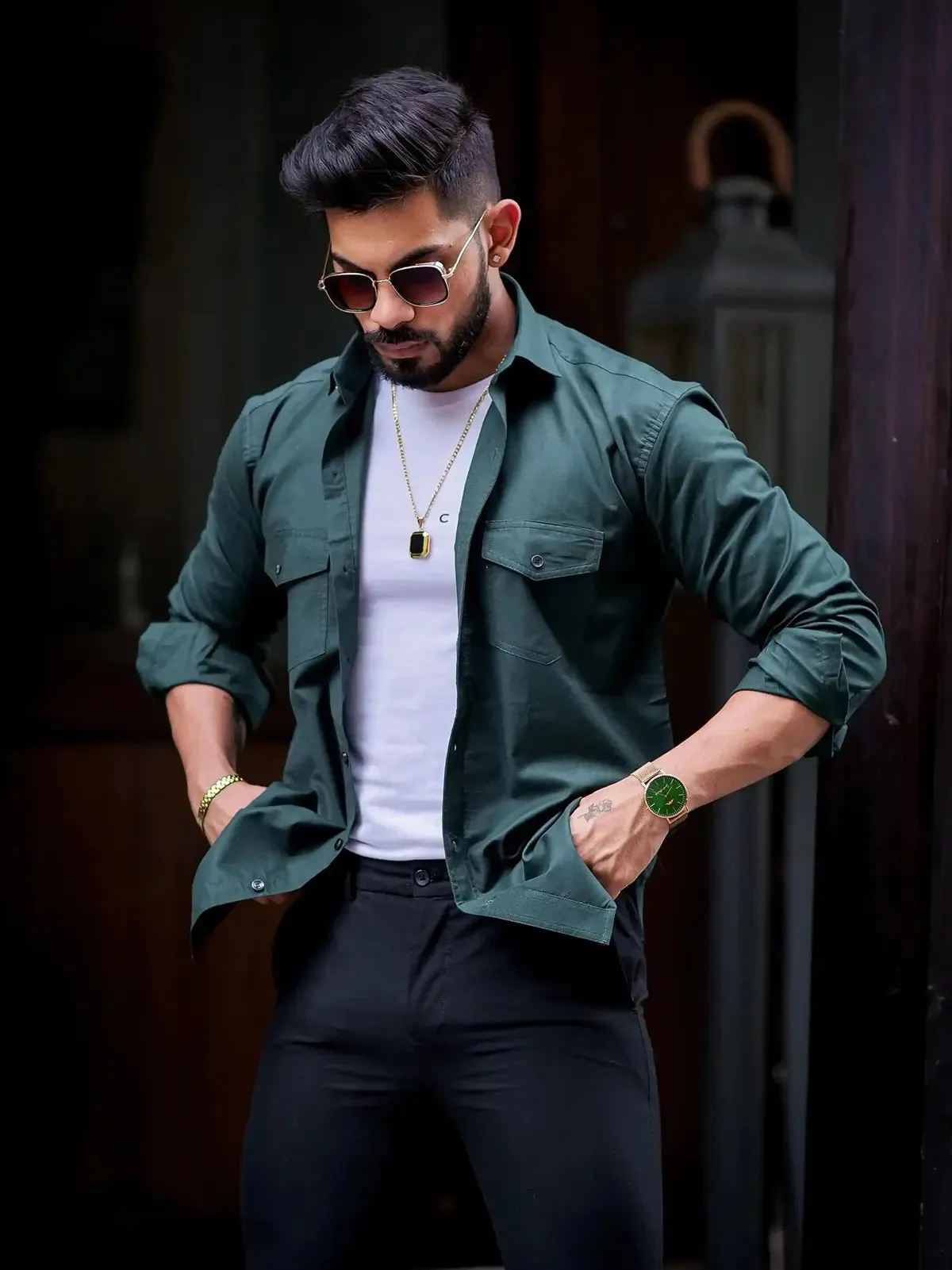 Green Oxford Premium Cotton Over Shirt