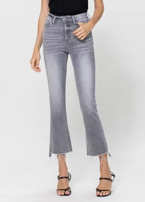 Grey Wash High Rise Crop Flare Jeans