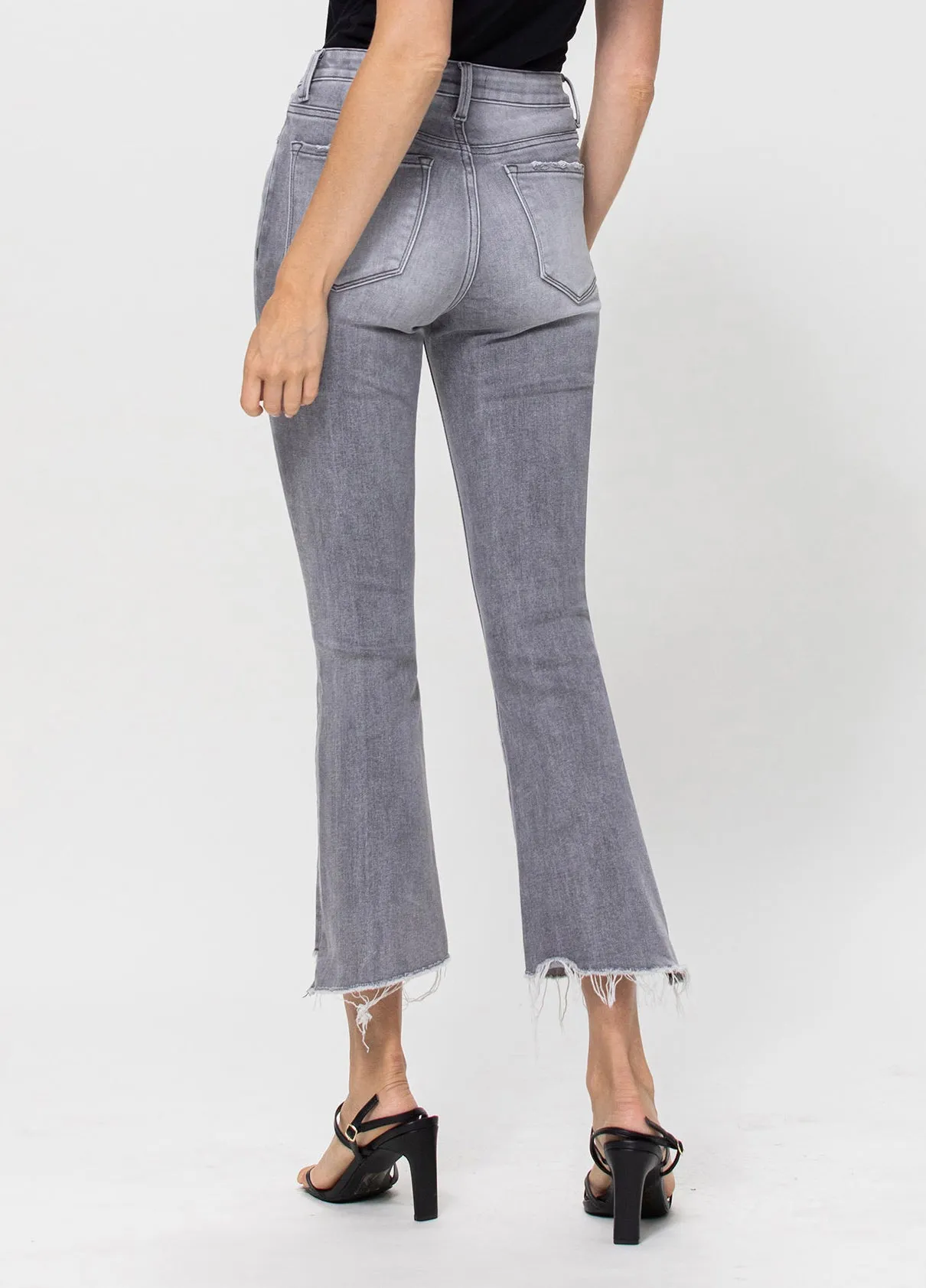Grey Wash High Rise Crop Flare Jeans
