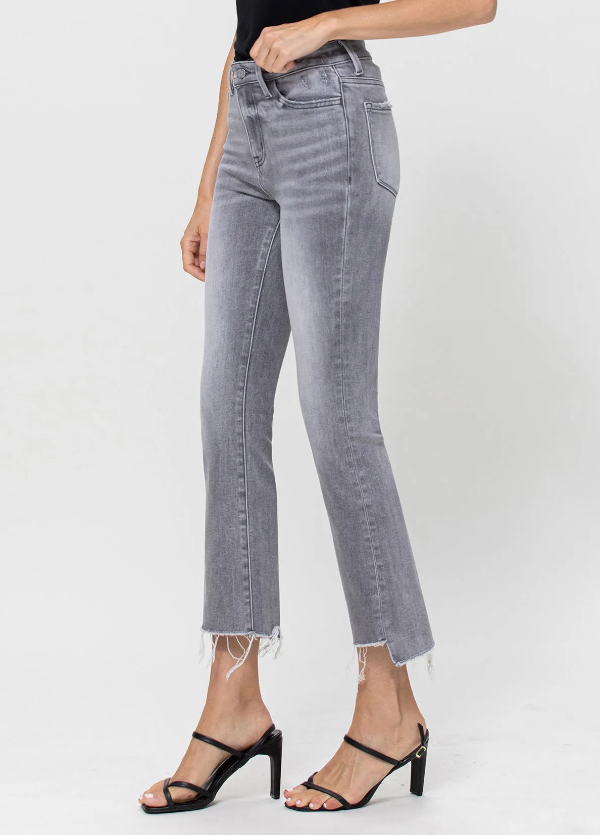Grey Wash High Rise Crop Flare Jeans