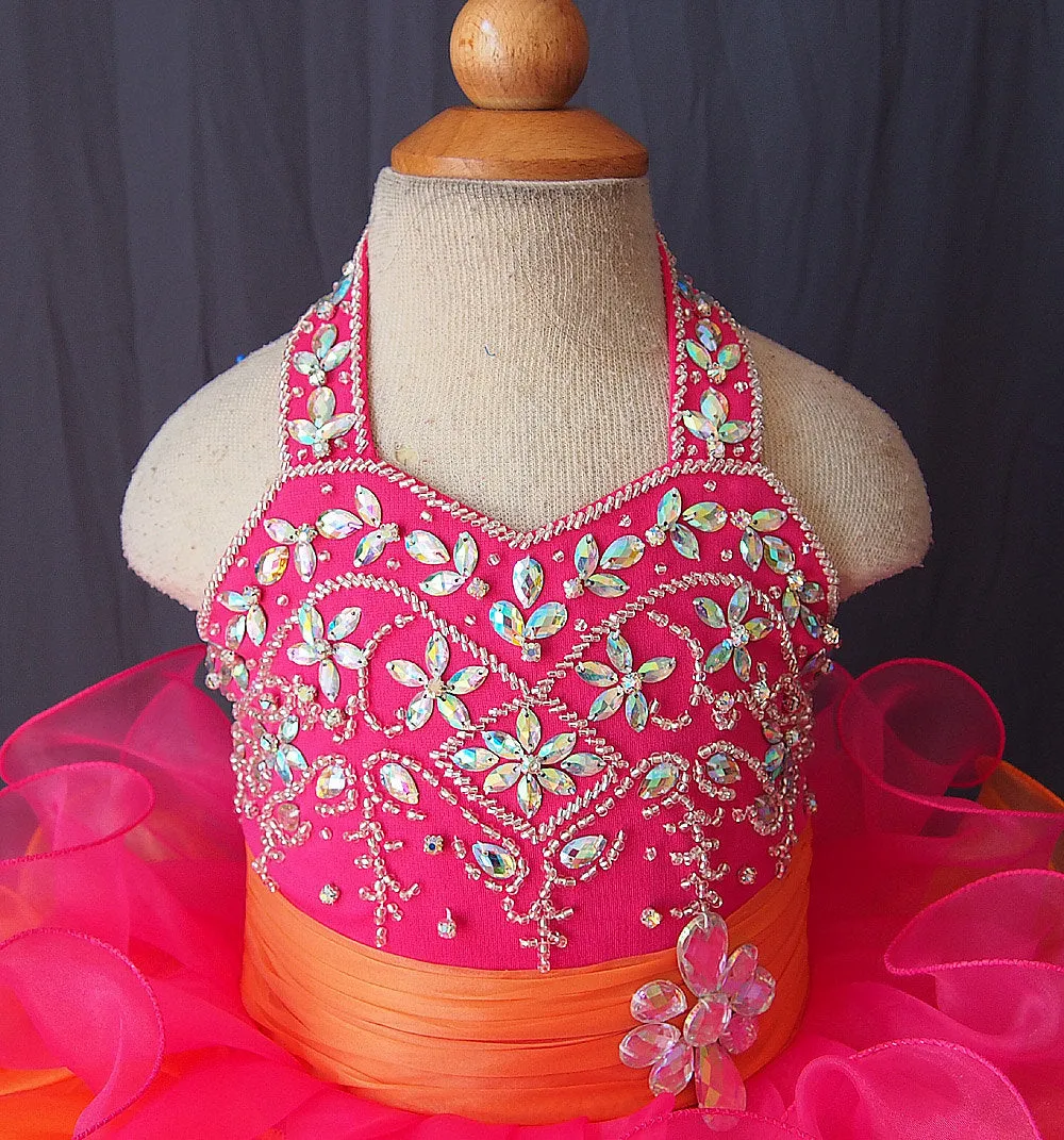 Halter Beaded Bodice Infant/toddler/baby/children/kids Girl's Pageant Dress 1-4T G073-2
