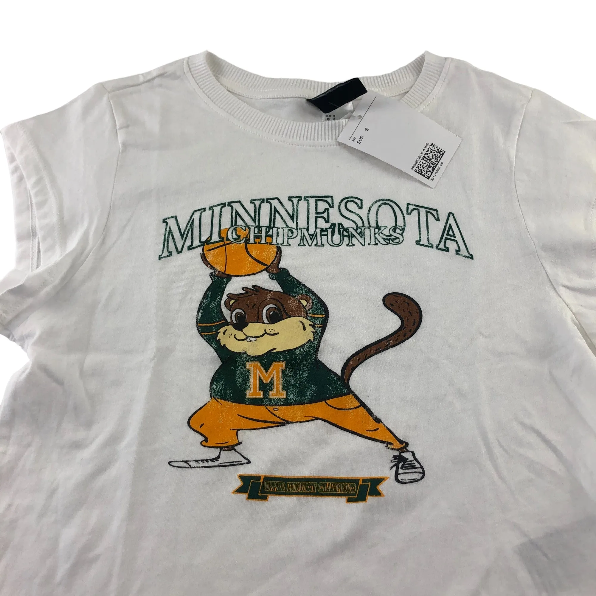 H&M t-shirt womens size S white cropped Minnesota Chipmunks cotton