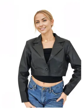 Handcrafted Women's Sheepskin Leather Biker Jacket – Cropped Black