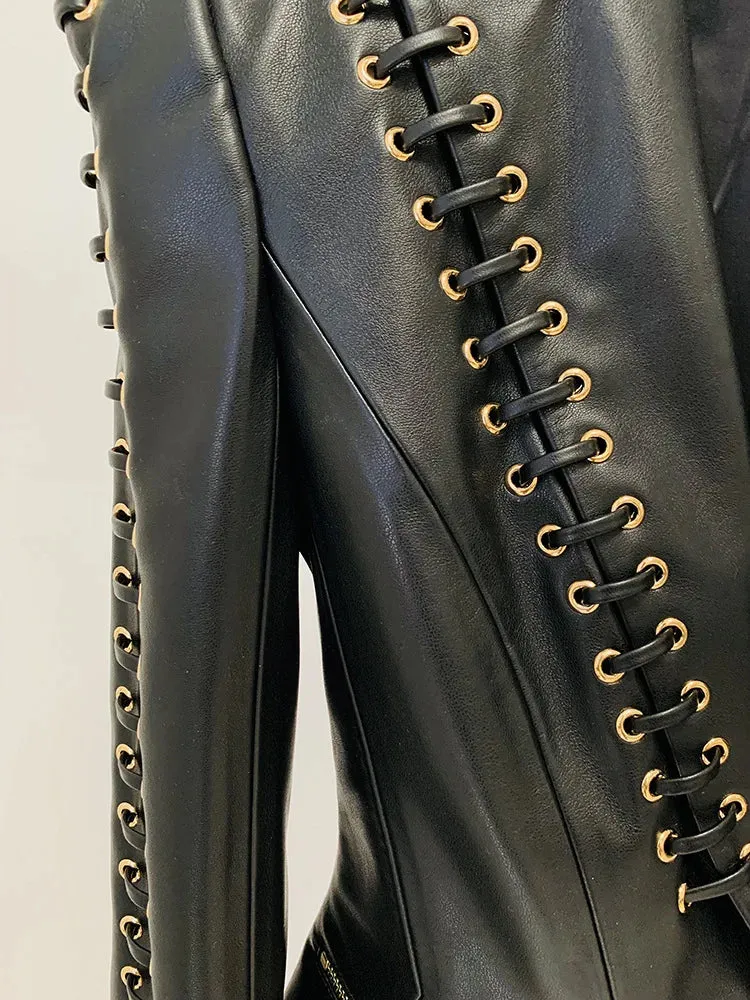 HEYFANCYSTYLE Haute Couture Rope-Laced Leather Blazer