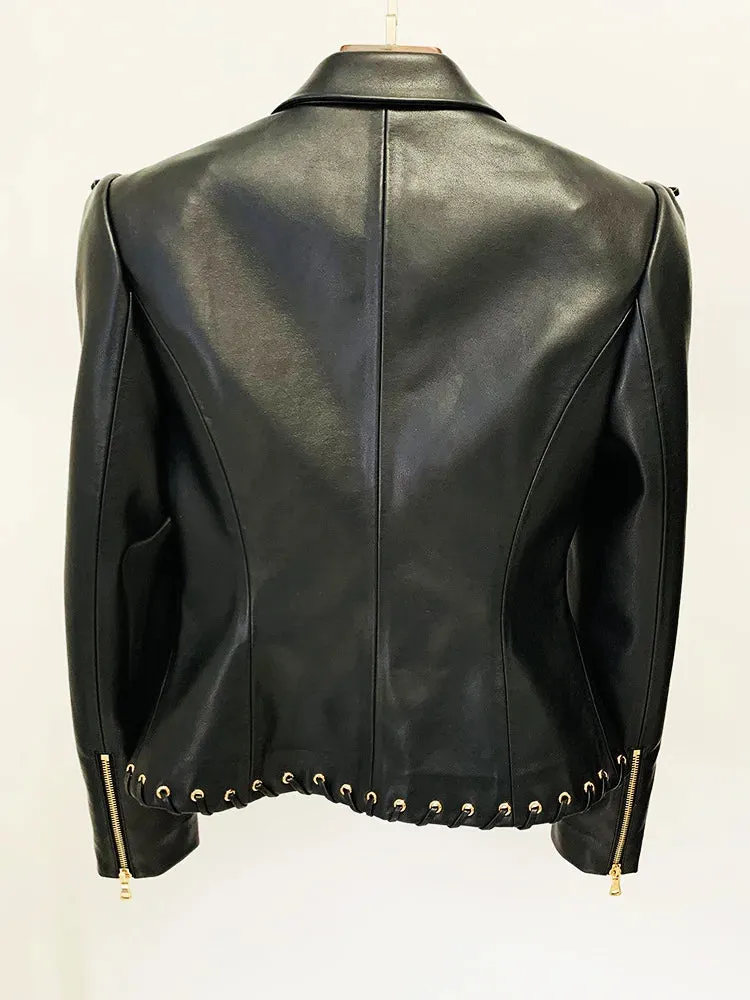 HEYFANCYSTYLE Haute Couture Rope-Laced Leather Blazer