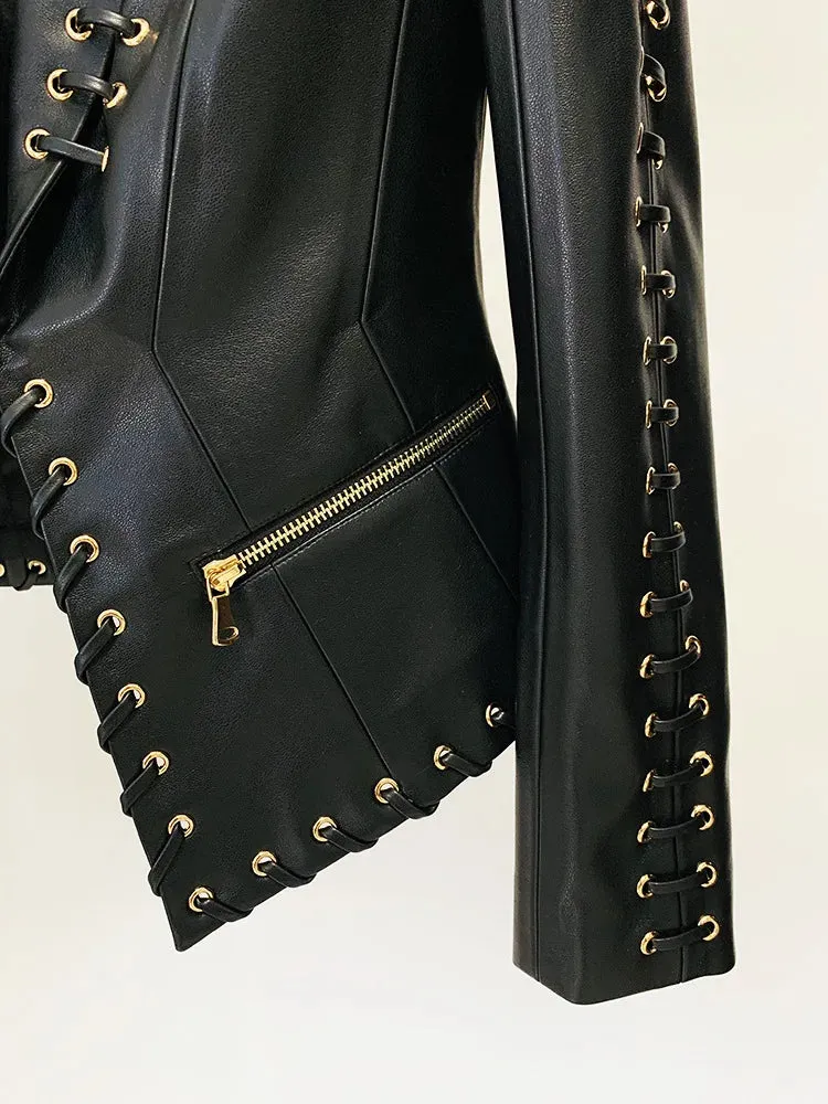 HEYFANCYSTYLE Haute Couture Rope-Laced Leather Blazer