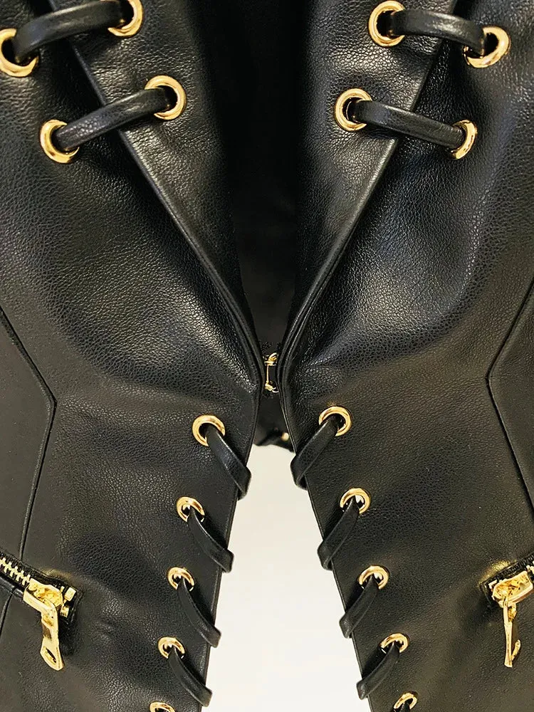 HEYFANCYSTYLE Haute Couture Rope-Laced Leather Blazer