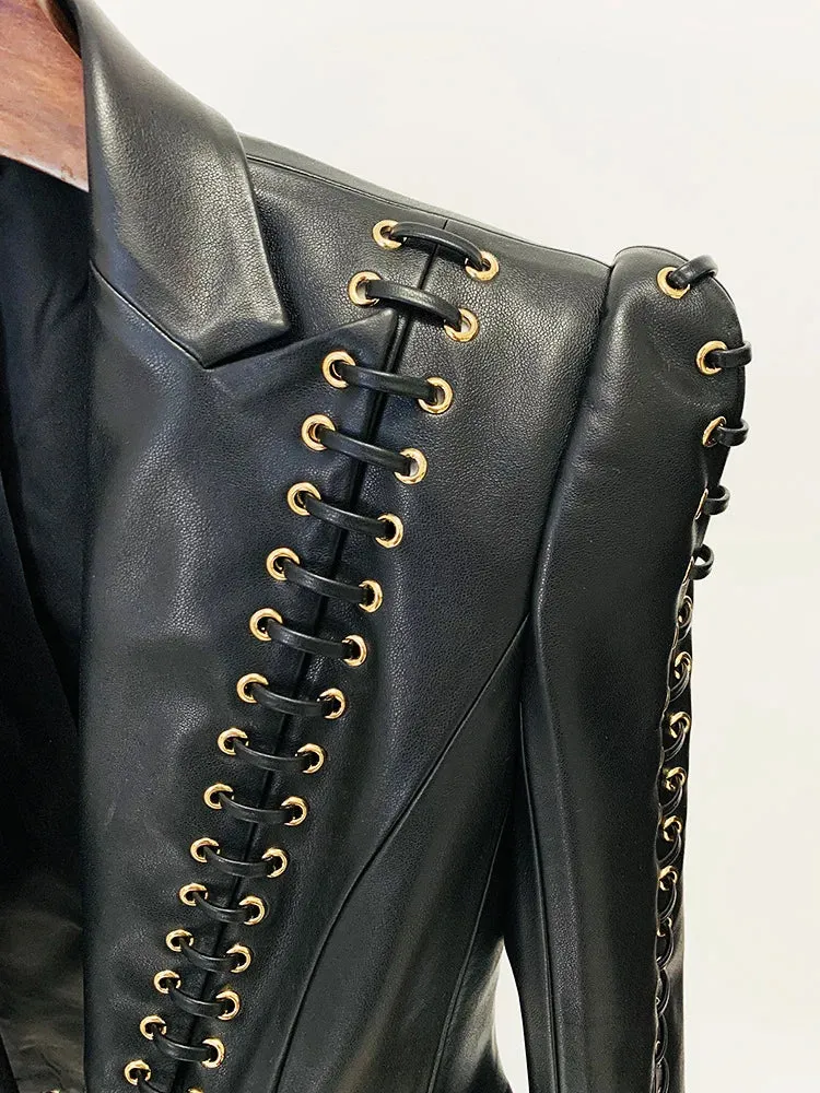 HEYFANCYSTYLE Haute Couture Rope-Laced Leather Blazer