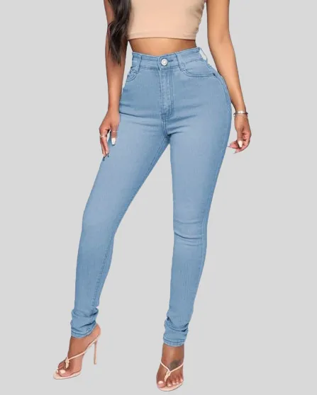 Hüfthebende Pfirsich-Po-High-Waist-Jeans