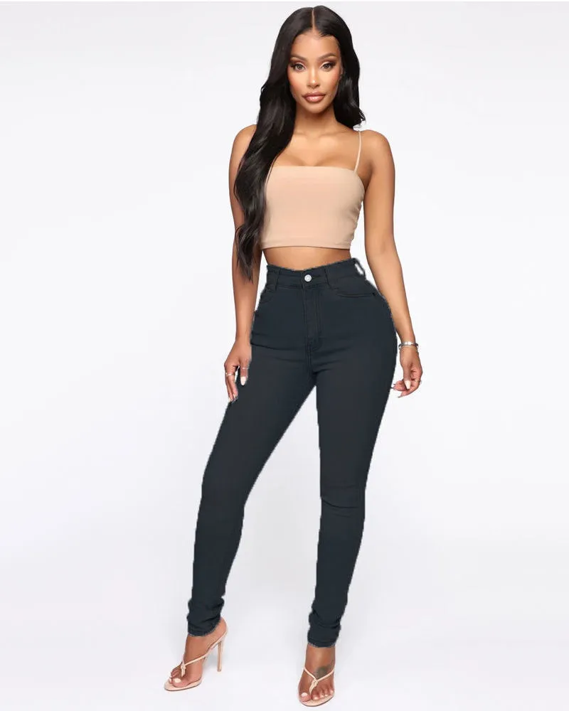 Hüfthebende Pfirsich-Po-High-Waist-Jeans