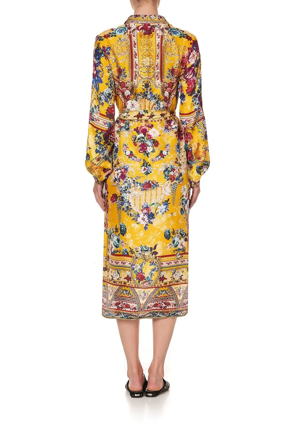 HIGH LOW MIDI SHIRT DRESS CROWNED ROSES