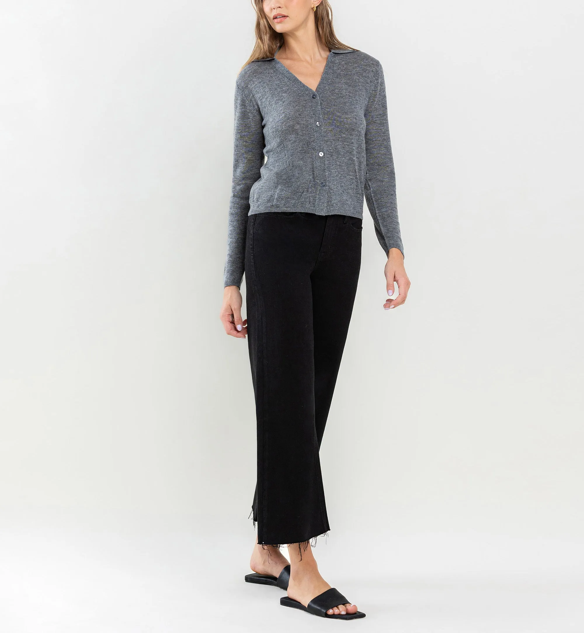 High Rise Raw Hem Wide Leg Jeans