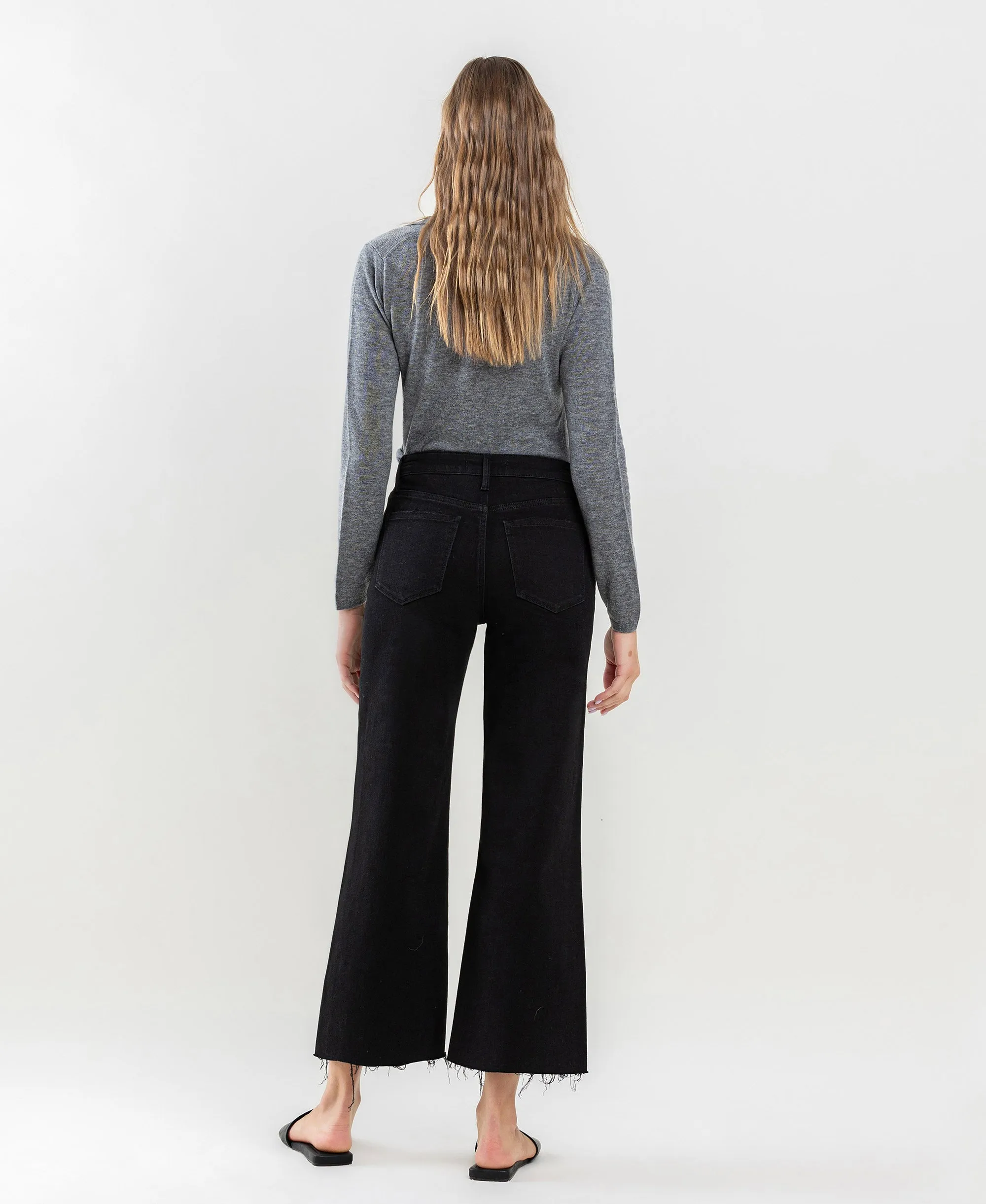 High Rise Raw Hem Wide Leg Jeans