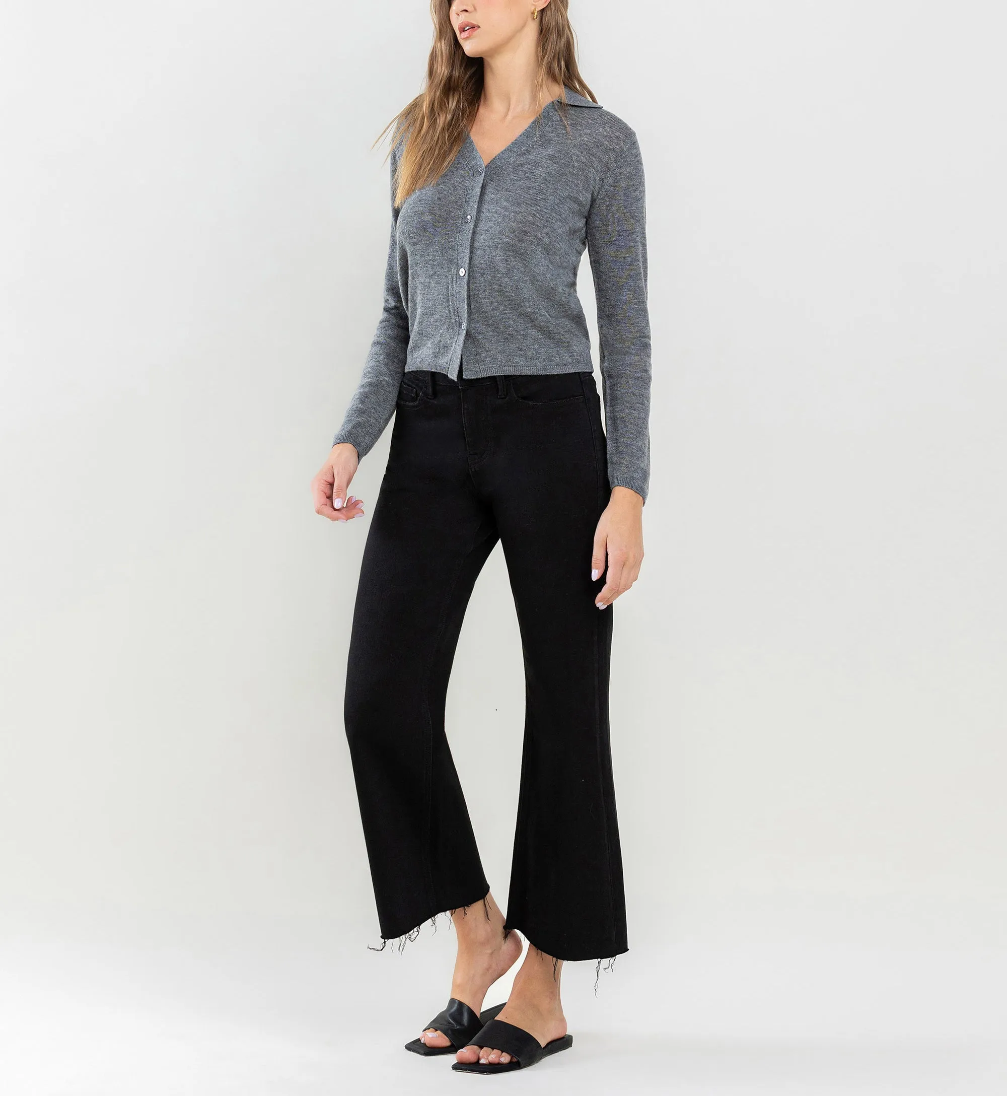 High Rise Raw Hem Wide Leg Jeans