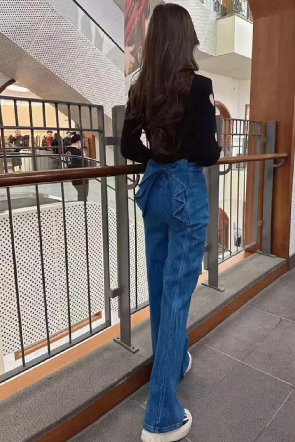 High Waist Vintage Cute Bow Back Style Long Jeans Pants