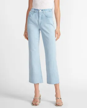 High Waisted Raw Hem Cropped Wide Leg Jeans in Light Wash