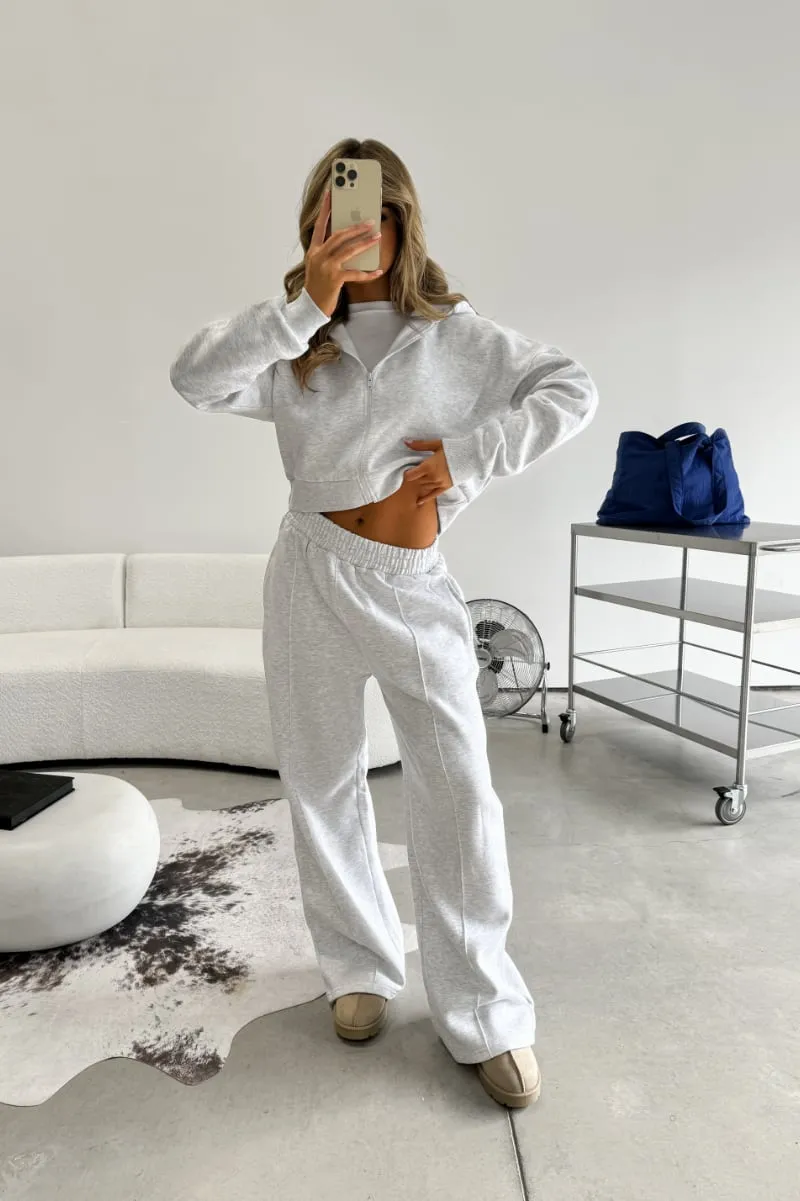 Hooded Sweatshirt And Wide Leg Jogger Set - Grey
