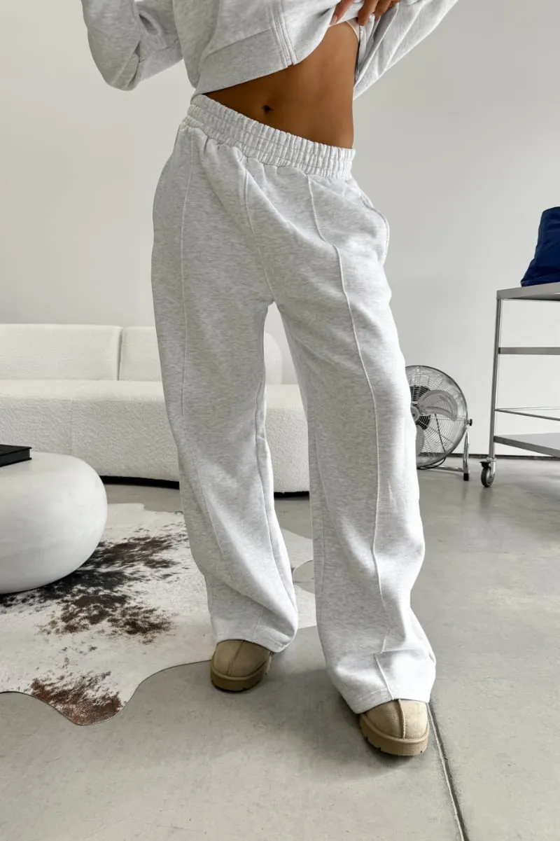 Hooded Sweatshirt And Wide Leg Jogger Set - Grey