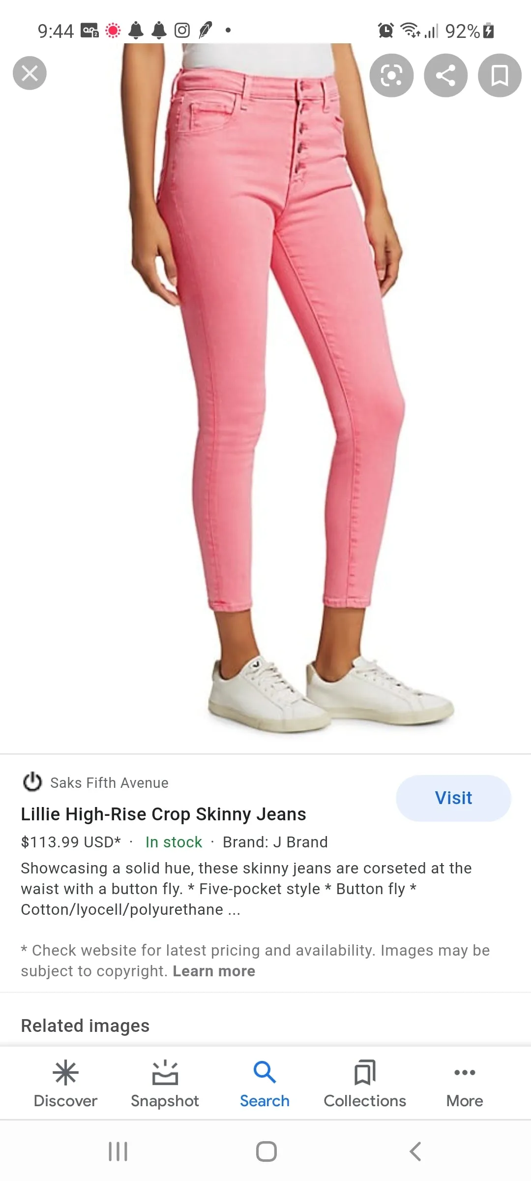 J Brand  Pink Lillie High-Rise Crop Skinny Jeans size 32