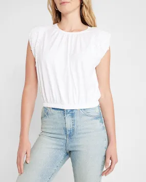 Lace Strong Shoulder Cropped Top in White