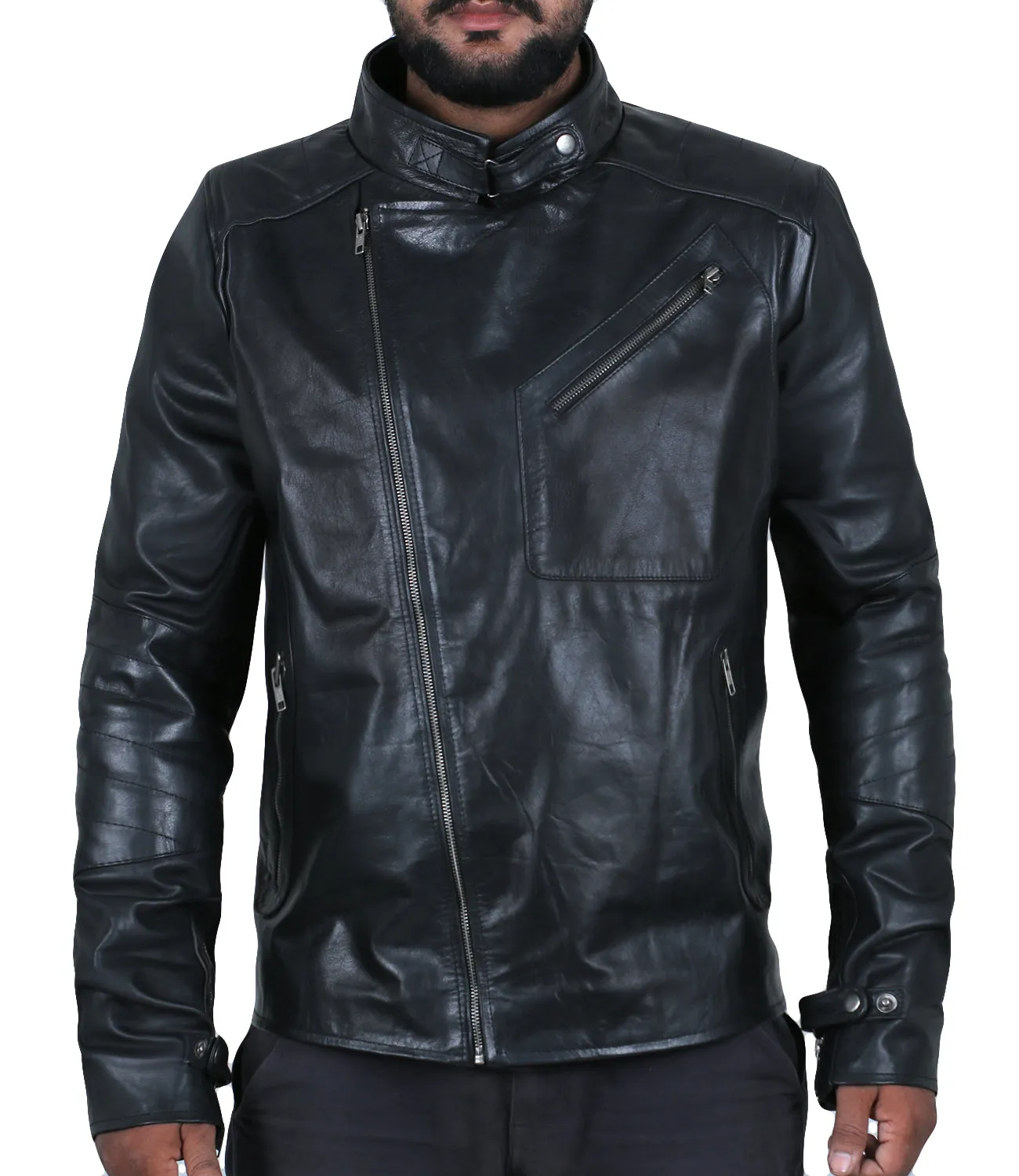 Leather Jackets Hub Mens Genuine Cowhide Leather Jacket (Black, Fencing Jacket) - 1501036