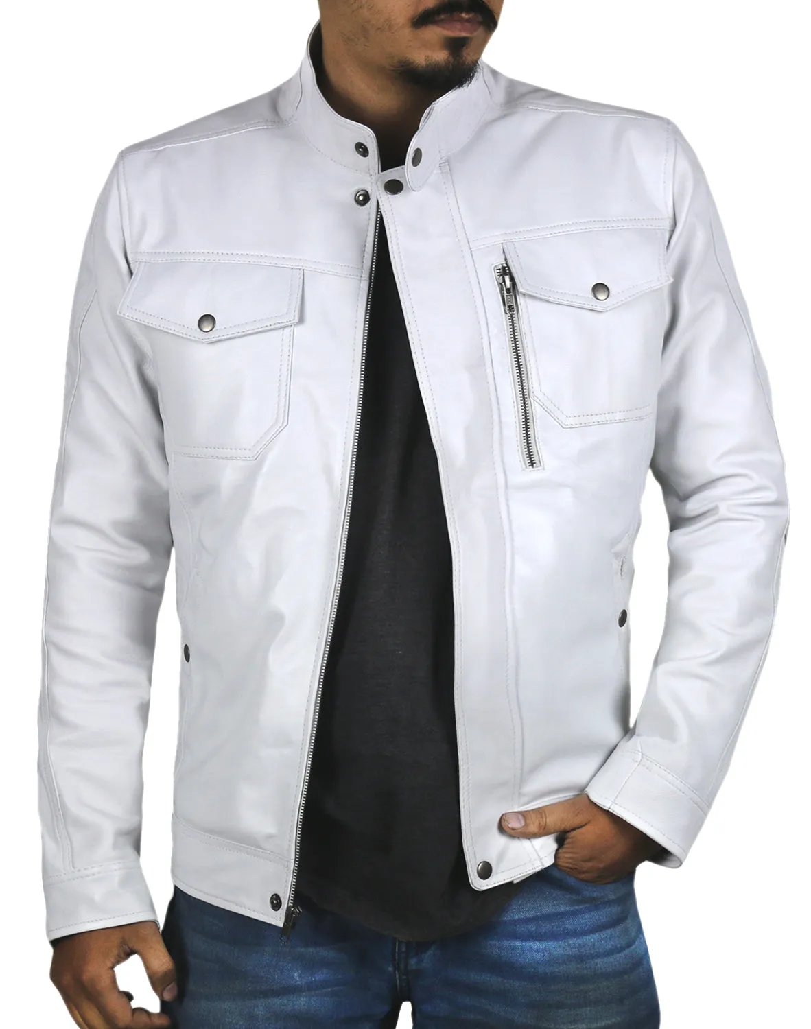 Leather Jackets Hub Mens Genuine Lambskin Leather Jacket (Black, Officer Jacket) - 1501138
