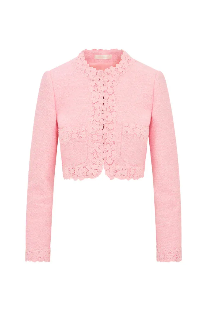 Leilana Tweed Cropped Jacket - Strawberry Spritz