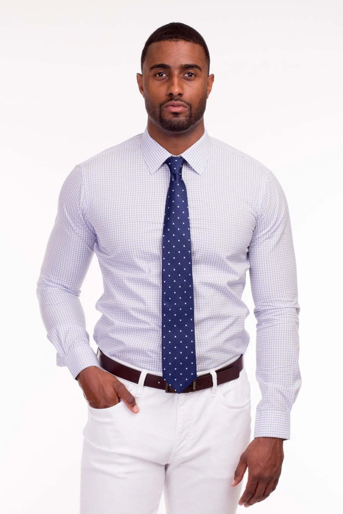 LIGHT BLUE CHECKED DRESS SHIRT