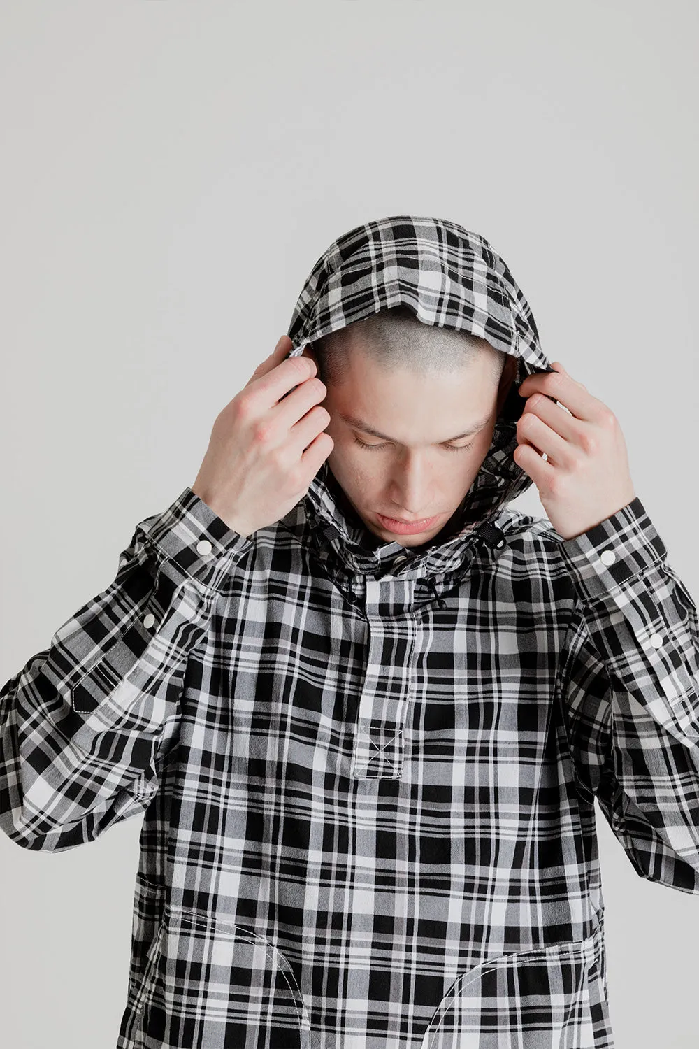 Light Cotton Pullover Hoody - Black Check