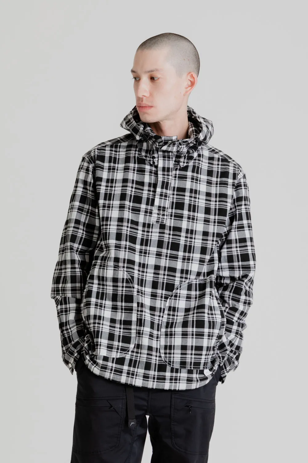 Light Cotton Pullover Hoody - Black Check