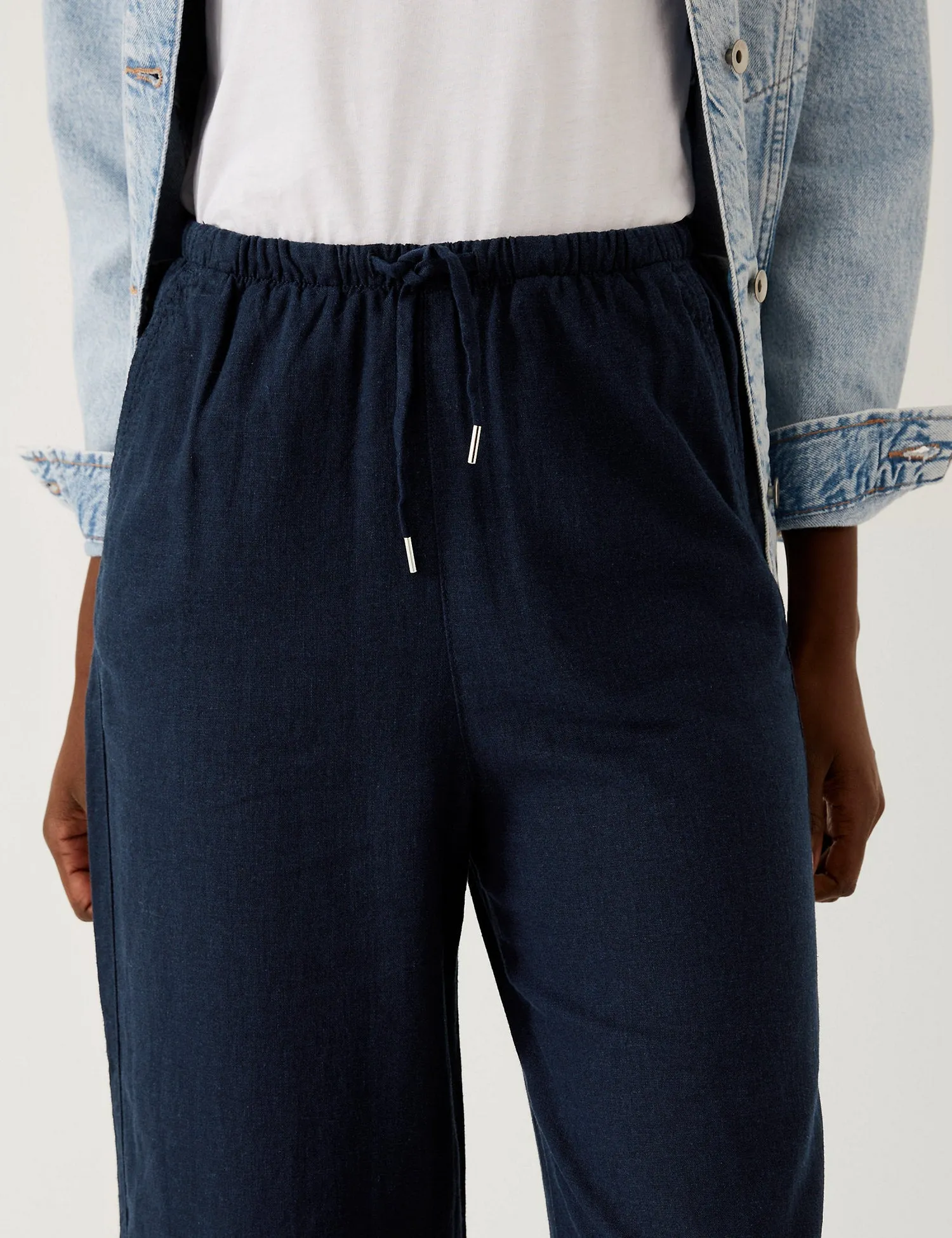 Linen Rich Striped Wide Leg Cropped Trousers