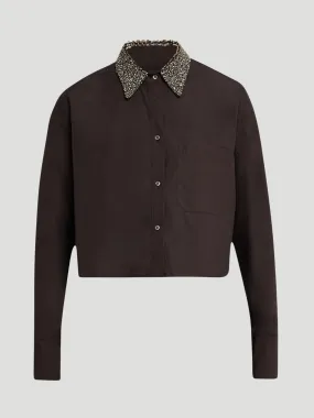 Little Big Joe Cotton Shirt with Crystal Collar in Fudge