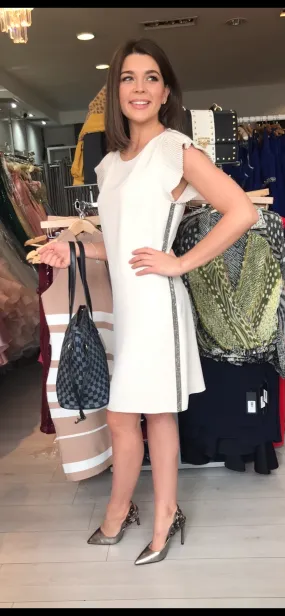 Lola pleat sleeve diamanté detail shift dress