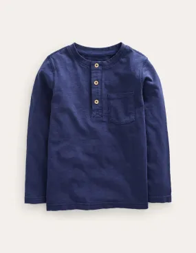 Long Sleeve Henley T-shirt-Navy
