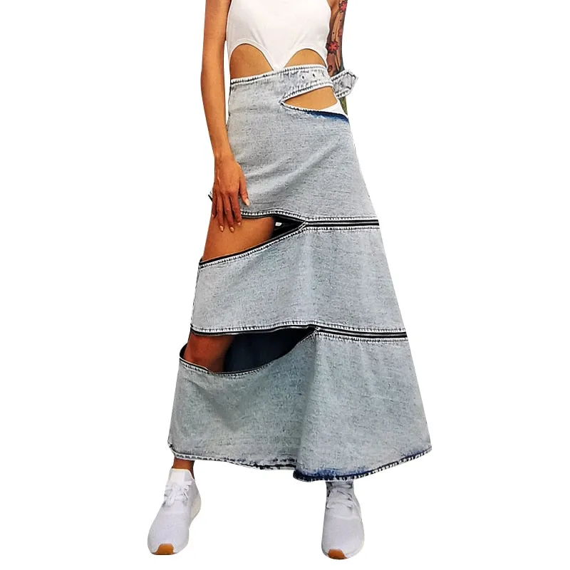Loose Denim Skirt W/ Zipper