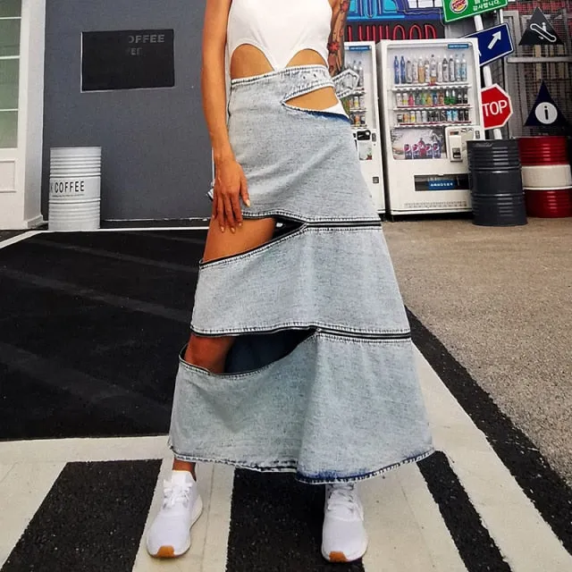 Loose Denim Skirt W/ Zipper