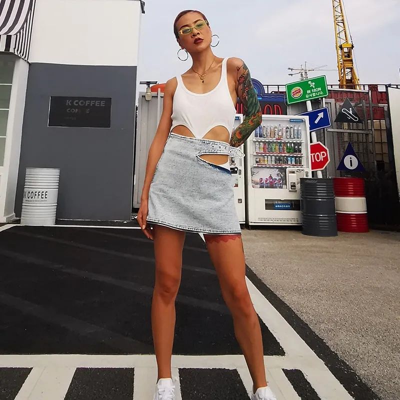 Loose Denim Skirt W/ Zipper