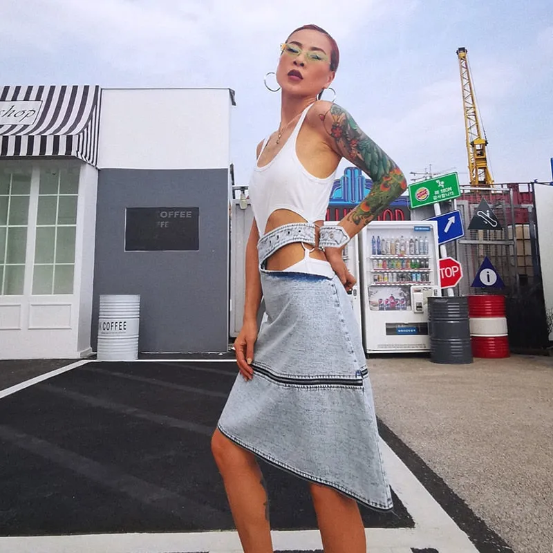 Loose Denim Skirt W/ Zipper