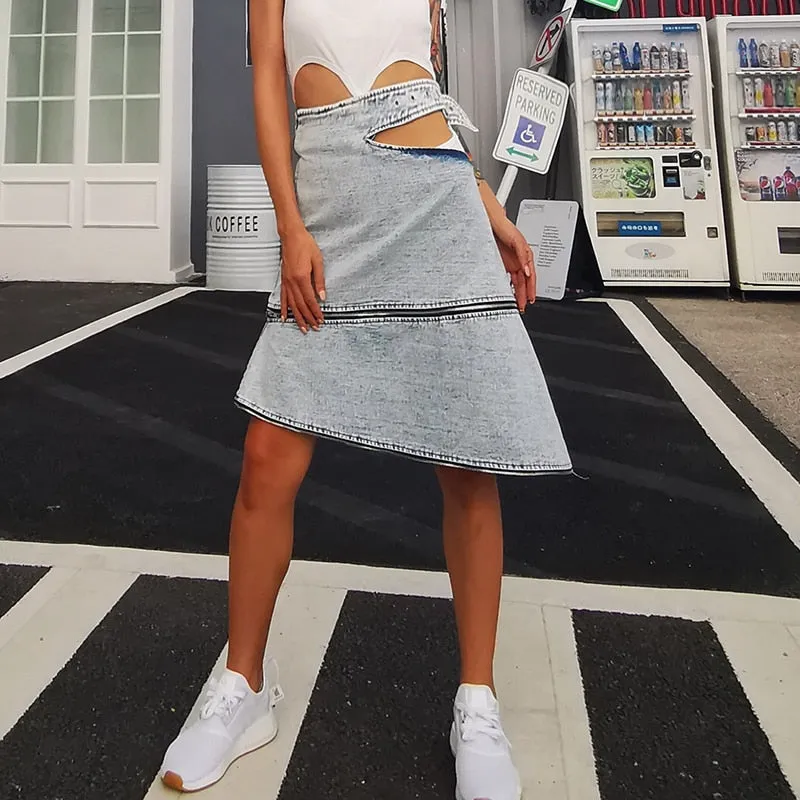 Loose Denim Skirt W/ Zipper