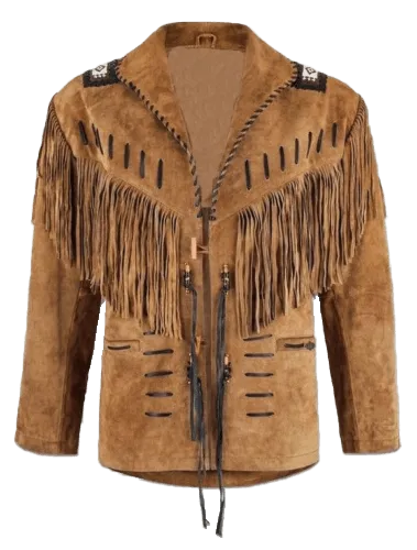 Men Hunter Style Native American Western Cowboy Leather Jacket Suede Fringe