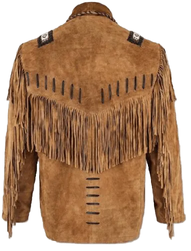 Men Hunter Style Native American Western Cowboy Leather Jacket Suede Fringe