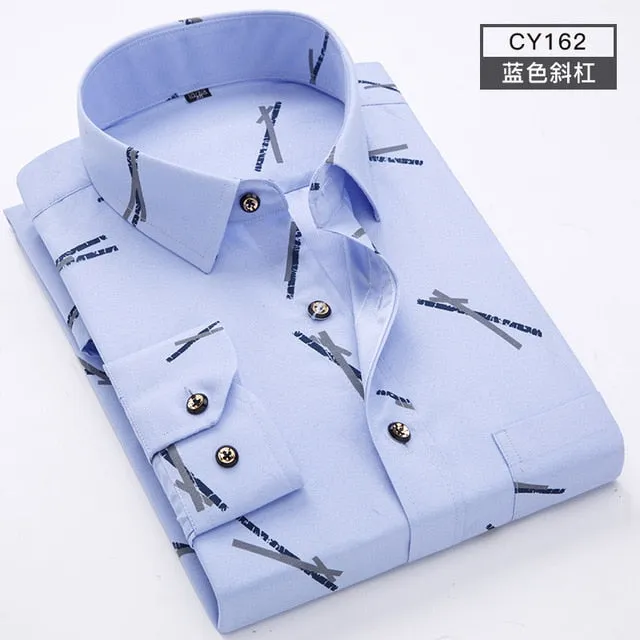 Men Long Sleeve Floral Plaid Dress Shirt