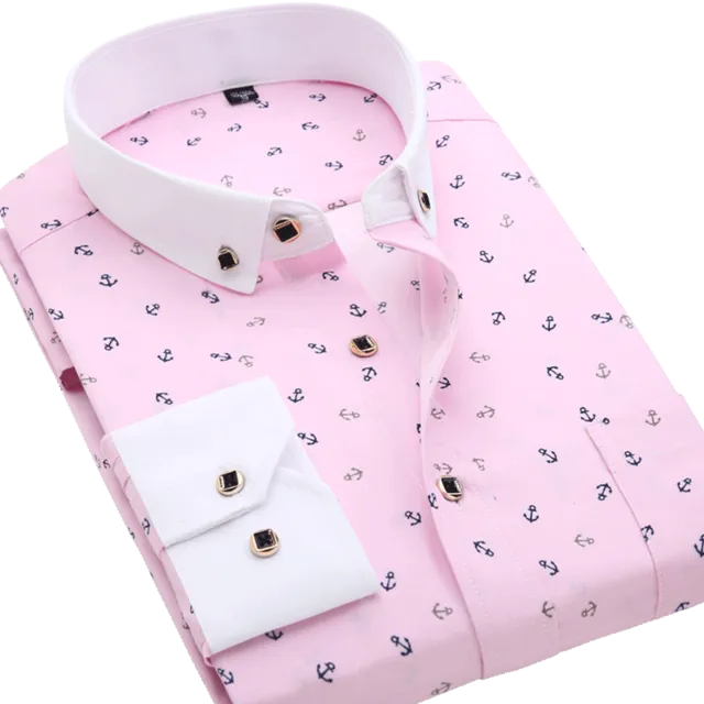 Men Long Sleeve Floral Plaid Dress Shirt