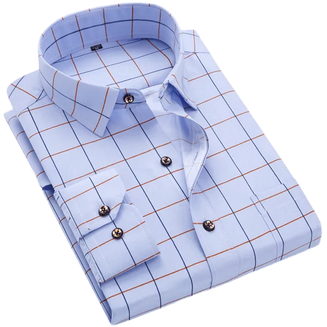 Men Long Sleeve Floral Plaid Dress Shirt